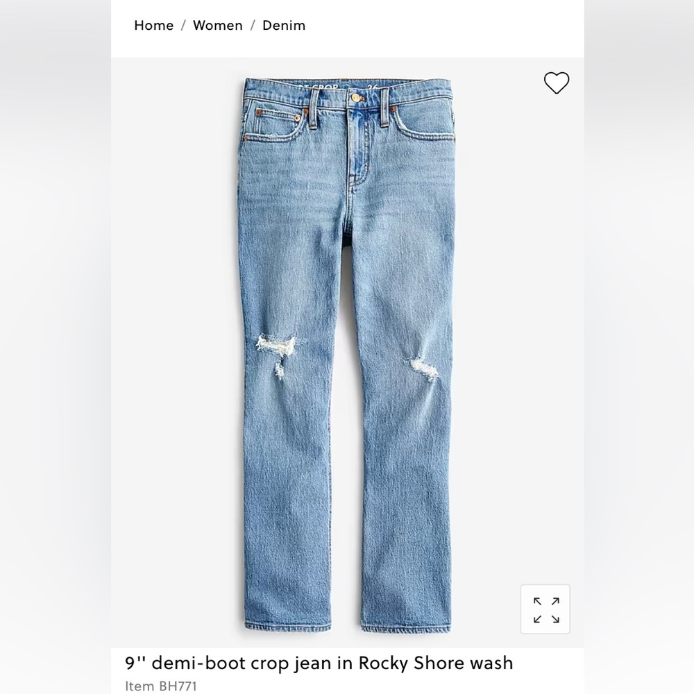 NEW JCREW 9'' demi-boot crop jean in Rocky Shore wash